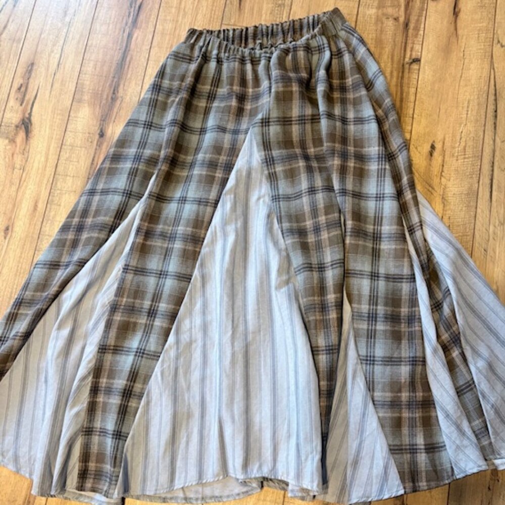 Patchwork Maxi Skirt - Browns and Baby Blues - M